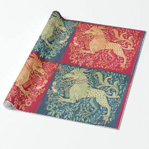 MEDIEVENT BESTIARY Lion like Beast in Red Blue Geschenkpapier