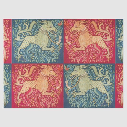 MEDIEVENT BESTIARY Lion like Beast in Red Blue Seidenpapier (Vorderseite)