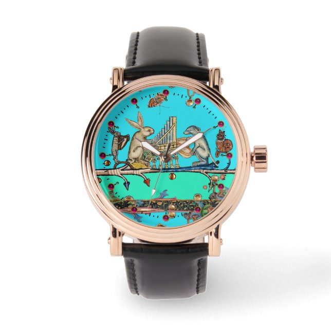 MEDIEVENT BESTIARY MAKING MUSIC, Rabbit, Hund Blue Armbanduhr (Vorderseite)