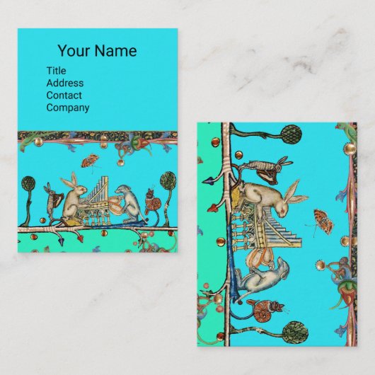 MEDIEVENT BESTIARY MAKING MUSIC, Rabbit, Hund Blue Visitenkarte (Vorne/Hinten)
