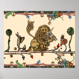 MEDIEVENT BESTIARY MAKING MUSIC Violinist Lion,Har Poster