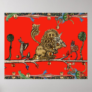 MEDIEVENT BESTIARY MAKING MUSIC Violinist Lion,Har Poster