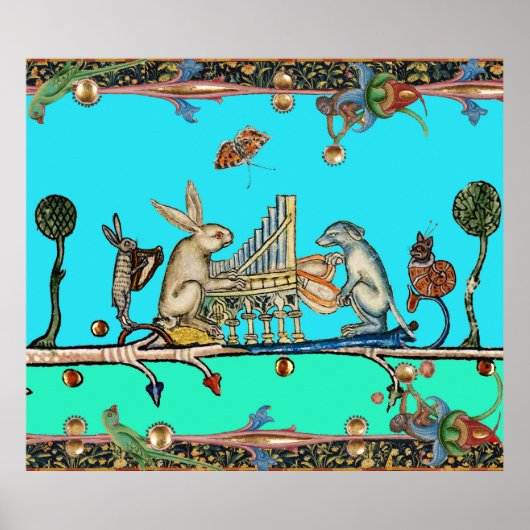 MEDIEVENT BESTIARY MAUSIC, Kaninchen, Hund, Blau Poster (Vorne)