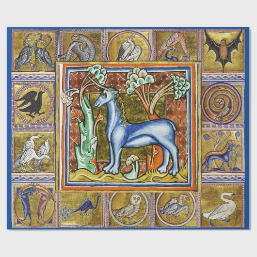 MEDIEVENT BESTIARY, UNICORN,FANTASTISCHE TIERE GESCHENKPAPIER (Flach)