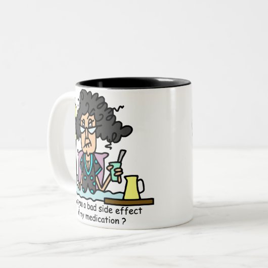 Medikations-Nebenwirkungs-dunkles Haar Zweifarbige Tasse (Vorderseite Links)