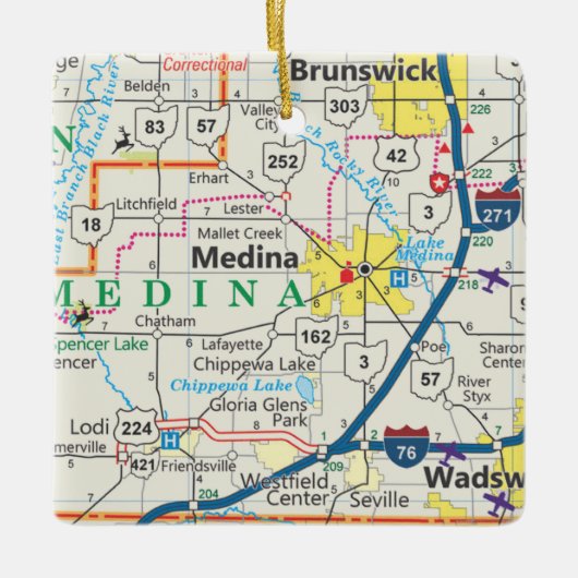 Medina Ohio Road Map Keramikornament (Vorderseite)