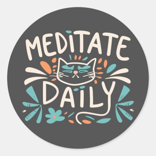 Meditat Daily Cat Runder Aufkleber (Vorderseite)