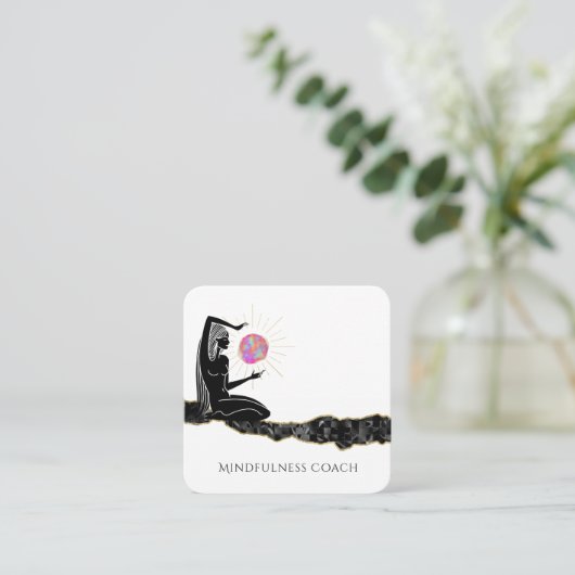 *~* Meditate Pink Opal Moon QR Code GODDESS Quadratische Visitenkarte (Stehend Vorderseite)