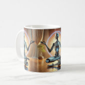 Meditating AI Robot Mug – Zen Cybernetic Kaffeetasse (Vorderseite Links)