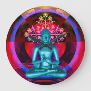 Meditating Blue Buddha Wall Clock Große Wanduhr