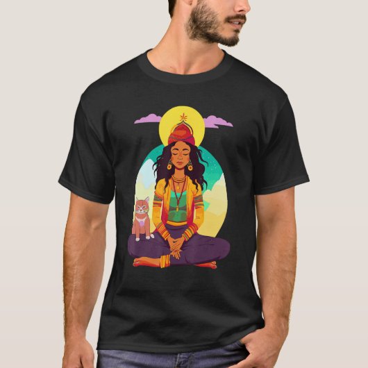 Meditating Rasta Girl with Cat T-Shirt (Vorderseite)