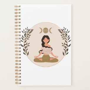 Meditating woman moon phases leaf boho classic planer