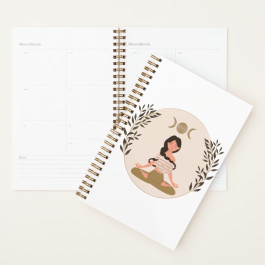 Meditating woman moon phases leaf boho classic planer (Anzeige)