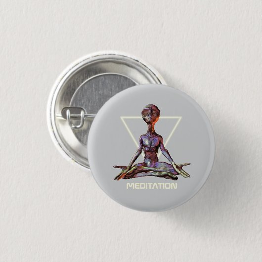 Meditation. Alien in ruhiger Pose Button (Vorne & Hinten)
