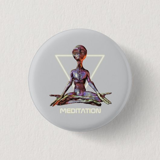 Meditation. Alien in ruhiger Pose Button (Vorderseite)