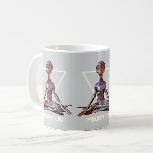 Meditation. Alien in ruhiger Pose Kaffeetasse (Vorderseite Links)
