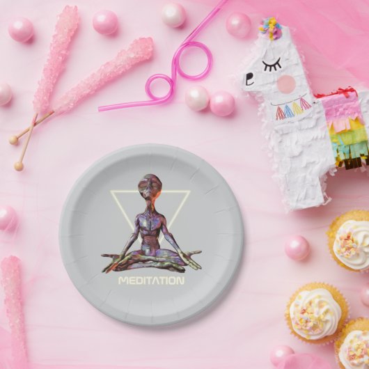 Meditation. Alien in ruhiger Pose Pappteller (Party)