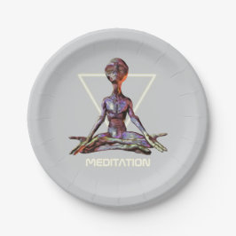 Meditation. Alien in ruhiger Pose Pappteller