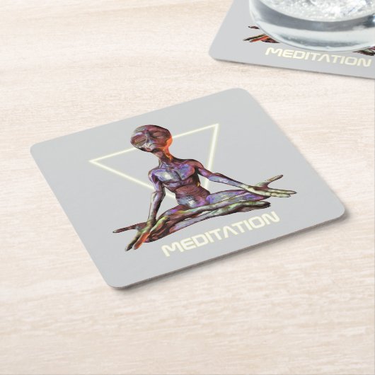 Meditation. Alien in ruhiger Pose Rechteckiger Pappuntersetzer (angewinkelt)