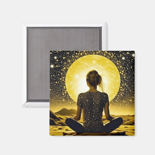 Meditation der Frau unter dem Mond Magnet (Vorderseite/Rückseite)