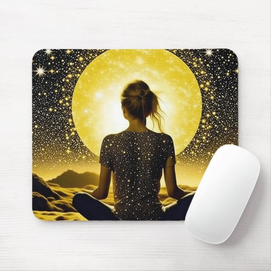 Meditation der Frau unter dem Mond Mousepad (Mit Mouse)