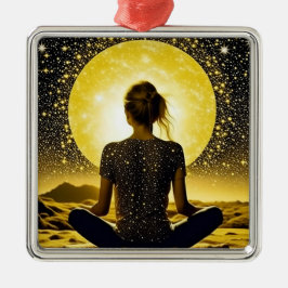 Meditation der Frau unter dem Mond Ornament Aus Metall