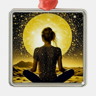 Meditation der Frau unter dem Mond Ornament Aus Metall