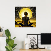 Meditation der Frau unter dem Mond Poster (Heimbüro)