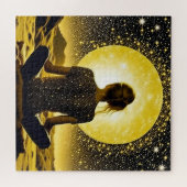 Meditation der Frau unter dem Mond Puzzle (Horizontal)