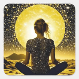 Meditation der Frau unter dem Mond Quadratischer Aufkleber