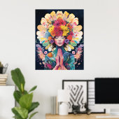 Meditation Girl Blume Universe Poster (Heimbüro)