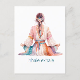 Meditation- Illustration mit Frau- boho- inhale Postkarte