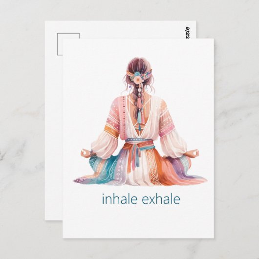 Meditation- Illustration mit Frau- boho- inhale Postkarte (Vorne/Hinten)