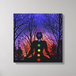 Meditation im Park | Yoga, Bäume und Sonnenunterga Leinwanddruck