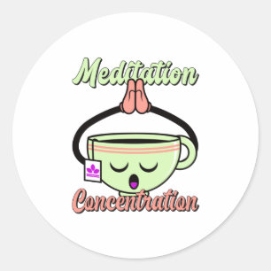 Meditation Konzentration Niedlich Kaffee Tasse Kaw Runder Aufkleber