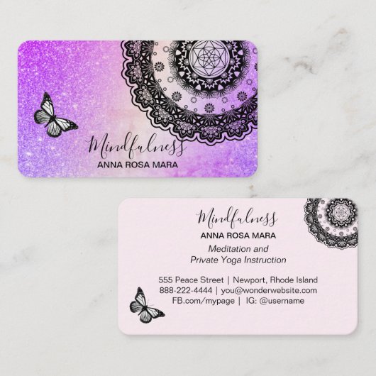 *~* Meditation Mandala Reiki Butterfly Yoga Visitenkarte (Vorne/Hinten)