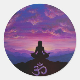 Meditation Mountain Sunset Sticker Lila