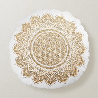 Meditation Pillow Blume des Lebens Mandala Gold Rundes Kissen