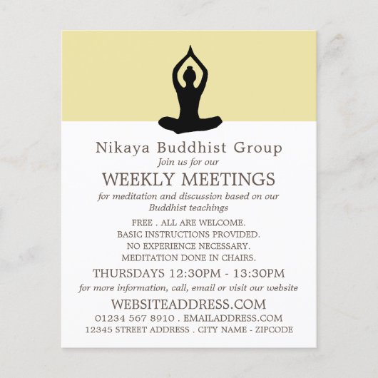 Meditation Pose, Buddhistische Gruppenwerbung Flyer (Vorne)