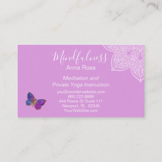 *~* Meditation Reik Mandala-Schmetterlings-Yoga Visitenkarte (Rückseite)