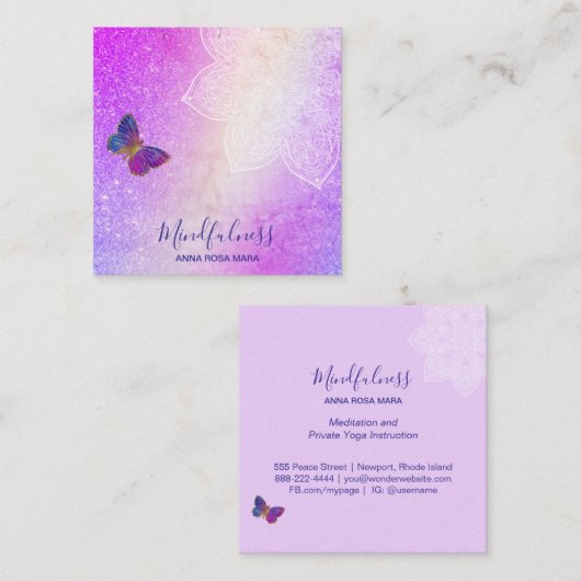 *~* Meditation Reiki Yoga . Butterfly Mandala Quadratische Visitenkarte (Vorne/Hinten)