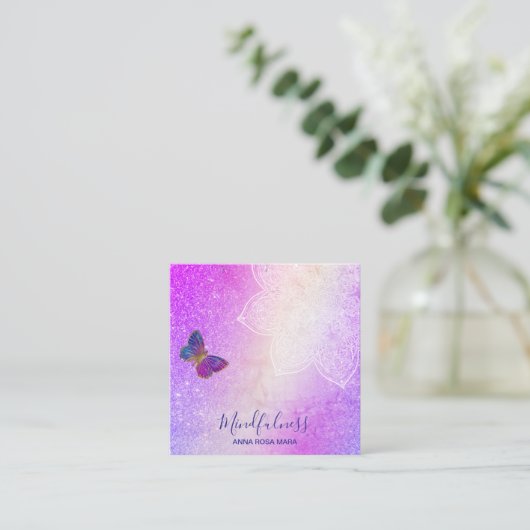 *~* Meditation Reiki Yoga . Butterfly Mandala Quadratische Visitenkarte (Stehend Vorderseite)