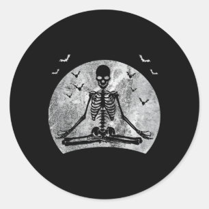 Meditation Skeletton Yoga Lover Halloween Mondkost Runder Aufkleber