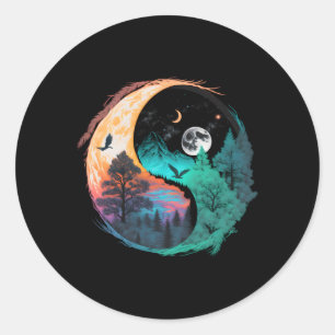 Meditation Taoismus Yin Yang Symbol auf Naturetaij Runder Aufkleber