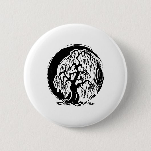 Meditation Trauerweide Baum Mindfulness Buddhismus Button (Vorderseite)