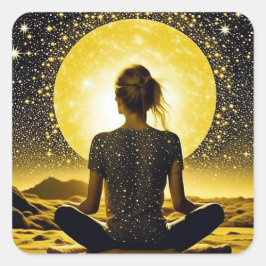 Meditation von Frauen mit Vollmond an der Sternenn Quadratischer Aufkleber