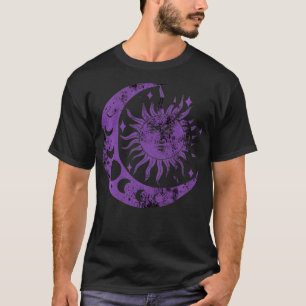 Meditation Yin Yang Sonne Mond Bedruckt Lila T-Shirt