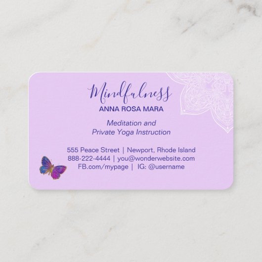 *~* Meditation Yoga Butterfly Mandala Reiki Visitenkarte (Rückseite)