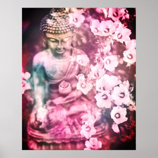 *~* Meditation Zen Buddha Meditat Blume Rosa Poster (Vorne)