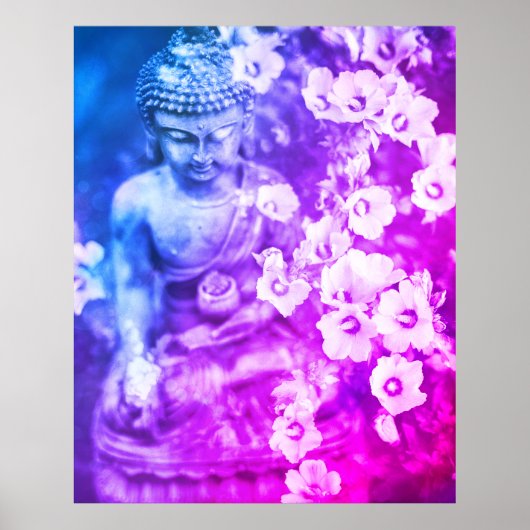 *~* Meditation Zen Buddha Meditat Floral Aqua Poster (Vorne)